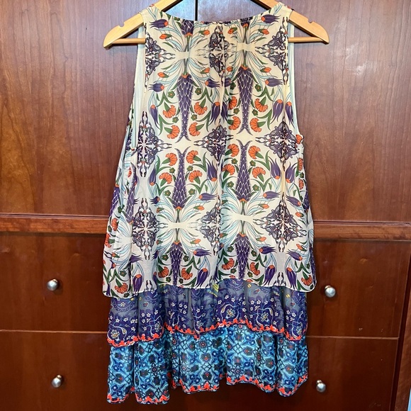 Hemant & Nandita Istanbul Silk Multi Color Print Tiered Mini Dress Size S - Picture 7 of 10